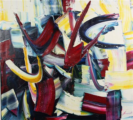 De Lutti Pierluigi Composizione Astratta olio su tela, cm. 100x110 firmato in...