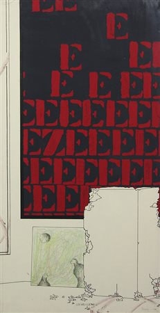 Dorigo Gianni Interno con roccia, 1974 olio su tela, cm. 100x50 firmato e...