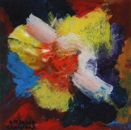 Spagnulo Osvaldo Giglio, 1974 tecnica mista su vetro, cm. 13x13 firmata in...