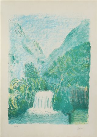 Lilloni Umberto Cascata litografia su carta, cm. 68x50, es. 41/99 firmata in...