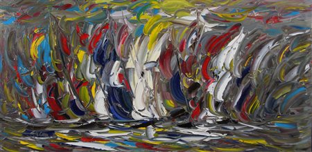 Falchi Mario Regata olio su tela, cm. 60x120 firmato in basso a sinistra,...