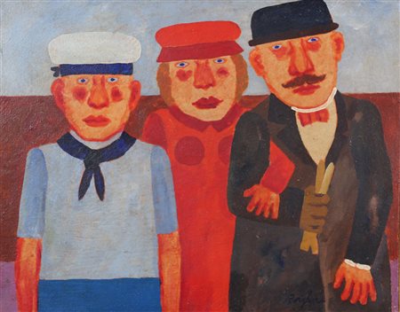 Borghese Franz Trittico Familiare olio su tela, cm. 40x50 firmato in basso a...