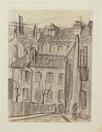 Dacquati Franco Scorcio di Città, 1973 carboncino su carta, cm. 40x30 firmato...