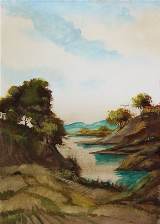 Borghi V. (artista non identificato) Paesaggio olio su cartone, cm. 70x50...