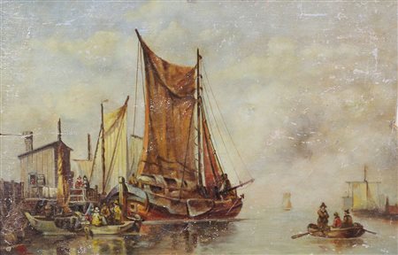 Anonimo Veliero olio su cartoncino telato, cm. 40x60 siglato in basso a...