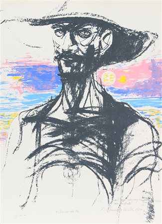 Motti Giuseppe Uomo di Po, 1979 litografia su carta, cm. 70x50, es. prova...