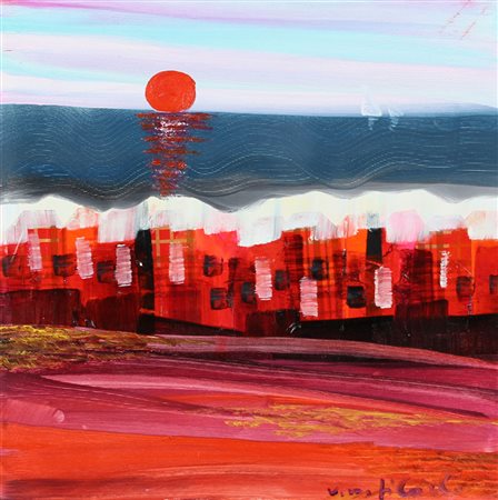 Di Carlo Vittorio Maria Sunset olio e collage su tela, cm. 40x40 firmato in...