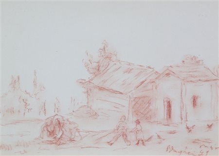De Pisis Filippo Cascina a Brugherio, 1949 sanguigna su carta, cm. 23x33...