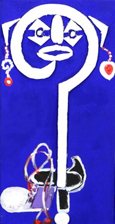 Jelassi Mokhtar Senza titolo collage e acrilico su tela, cm. 40x20 firmato al...