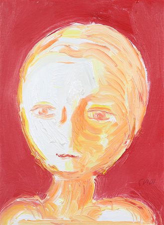 Guidi Virgilio Testa Fondo Rosso, 1980 olio su tela, cm. 40x30 firmato in...