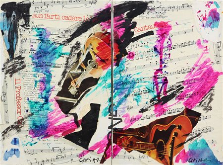 Chiari Giuseppe Il Professor C. / Cantautore, 1990 collage su tela, cm. 30x40...