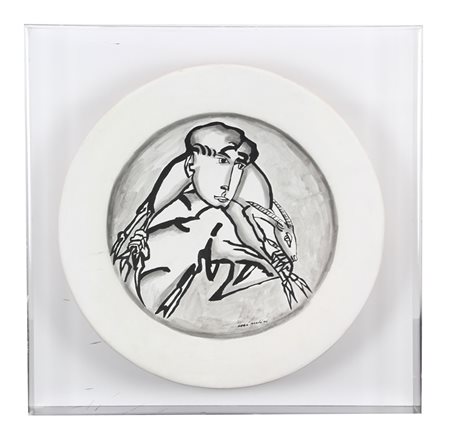 Brindisi Remo Pastorale piatto in terracotta dipinto entro teca di...