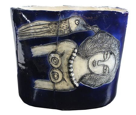 Corneille Treigny, 2004 vaso in ceramica e smalto colorato, cm. 42x48x20...