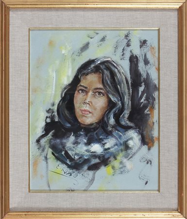 ROSSO E. (XX SEC.) Ritratto di donna. Tecnica mista su carta incollata su...