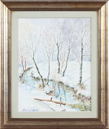 MOLTENI GIANFRANCO Gallarana con betulle. Acquarello su cartone. Cm 40,00 x...