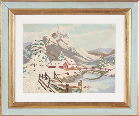 FANFANI AMINTORE (1908 - 1999) Danimarca n.6. . Olio su cartone. Cm 41,00 x...