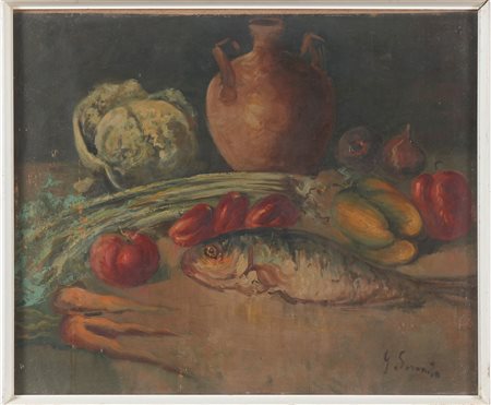 SIROMBO GIOVANNI (1885 - 1954) Natura morta con pesce. Olio su compensato. Cm...