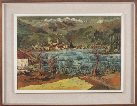 BRAMBILLA GIOVANNI (n. 1942) Pusiano ed il suo lago. 1971. Olio su tela . Cm...