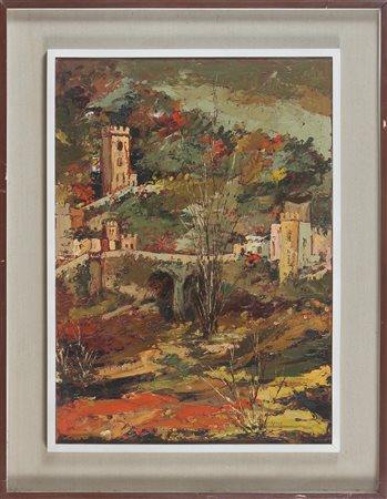 BRAMBILLA GIOVANNI (n. 1942) Nel parco Villa d'Este. 1972. Olio su tela . Cm...