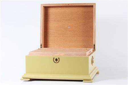 MANIFATTURA Scatola deumidificatore per 100 sigari. Legno e pelle. Cm 42,00 x...