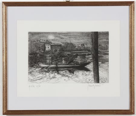 PETRO' PAOLO (n. 1948) Paesaggio lacustre. 1997. Acquaforte. Cm 34,00 x...