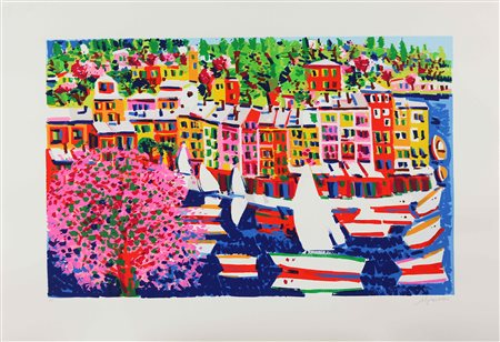 FACCINCANI ATHOS (n. 1951) Portofino. Litografia. Cm 100,00 x 70,00. P.d.a a...