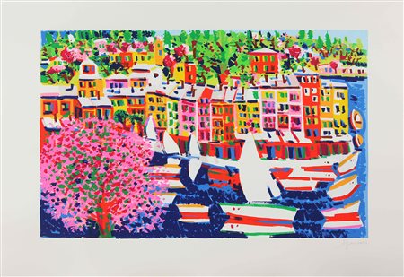 FACCINCANI ATHOS (n. 1951) Portofino. Litografia. Cm 100,00 x 70,00. P.d.a a...