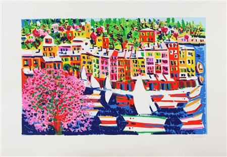 FACCINCANI ATHOS (n. 1951) Portofino. Litografia. Cm 100,00 x 70,00. P.d.a a...