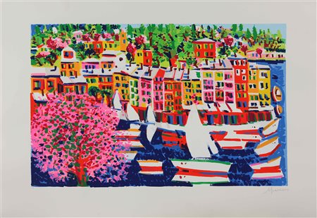 FACCINCANI ATHOS (n. 1951) Portofino. Litografia. Cm 100,00 x 70,00. P.d.a a...