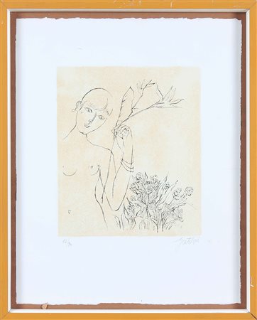 GENTILINI FRANCO (1909 - 1981) Donna con fiore. Litografia. Cm 50,00 x 40,00....