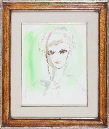 TRECCANI ERNESTO (1920 - 2009) Volto. Acquerello . Cm 30,00 x 40,00. Firmato...