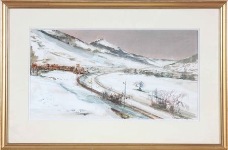 VALADIÉ JEAN BAPTISTE (n. 1933) Paesaggio invernale. Tecnica mista su carta....