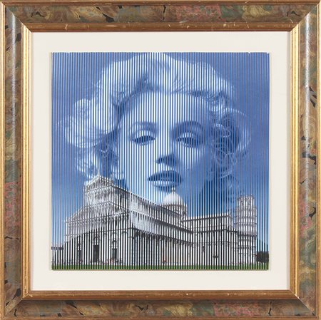 MALIPIERO (n. 1934) Marilyn Monroe piazza dei Miracoli, Pisa. 2013. Collage...