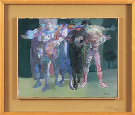 CREMONINI WALTER (n. 1924) Maschere carnevalesche. Olio su tela . Cm 40,00 x...