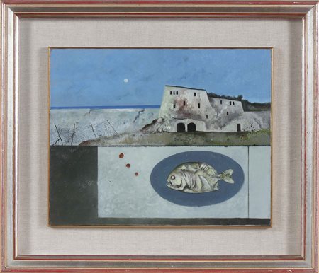 SCAPATICCI GIULIO (1933 - 2006) Composizione con fossile. 1972. Olio su tela....