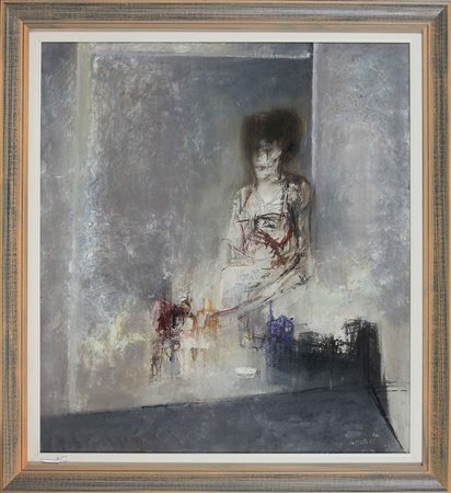 CAPPELLI GIOVANNI (1923 - 1994) Ragazza che si trucca. 1962. Olio su tela ....