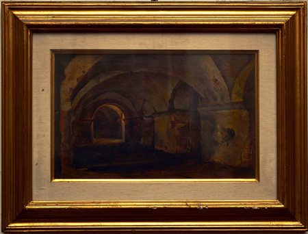FEDERICO ANDREOTTI Sotterranei alla Certosa Olio su tavola cm. 17x26,5 Firma...