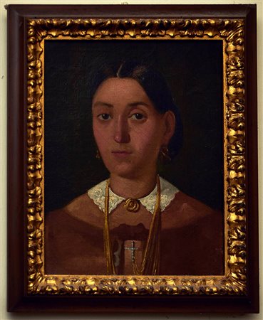 IGNOTO Ritratto di ragazza Olio su tela cm. 24x19,5