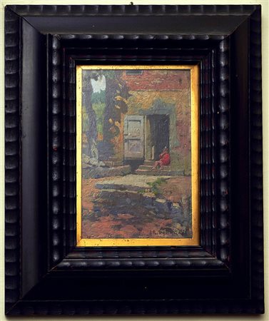 A. DELLA GATTA Sull’aia Olio su cartone cm. 16x10 Firma in basso a destra