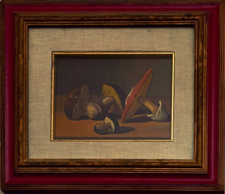 IGNOTO Funghi Olio su tavola cm. 15x20 Firma illeggibile in basso a destra