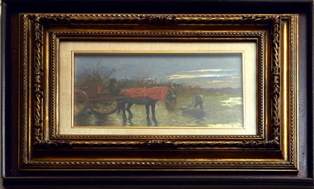 G. DANTI Scena Campestre Olio su tavola cm. 15x25 Firma in basso a sinistra