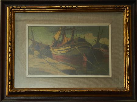 R. MARTINI Barconi Olio su cartone cm. 19,5x29,5 Firma in basso a destra