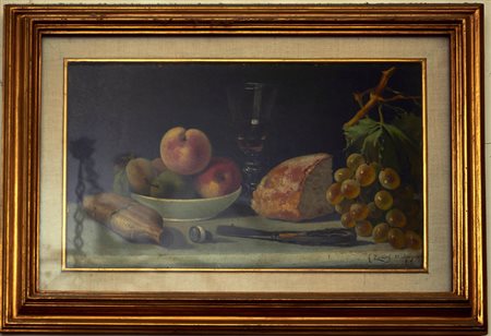 A. ZANIERI Natura morta, 1889 Olio su cartone cm. 27x44 Firma e data in basso...