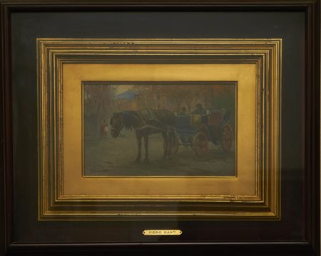 PIERO DANTI Carrozzella in periferia Olio su cartone cm. 14x22 Firma in basso...