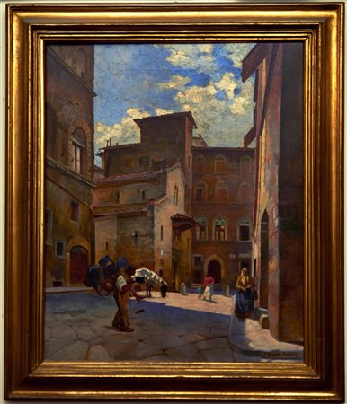 F. MARFORI SAVINI In città Olio su tela cm. 55x45 Firma in basso a sinistra