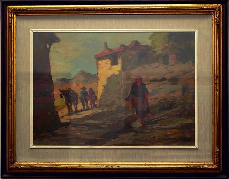 R. MARTINI In campagna Olio su tavola cm. 35x50 Firma in basso a destra e sul...