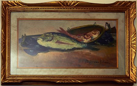 R. MARTINI Natura morta Olio su faesite cm. 30x60 Firma in basso a destra e...