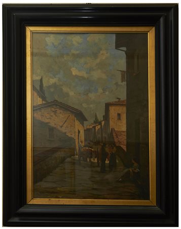 ALDO AFFORTUNATI Paese Olio su tavola cm. 60x40 Firma in basso a sinistra