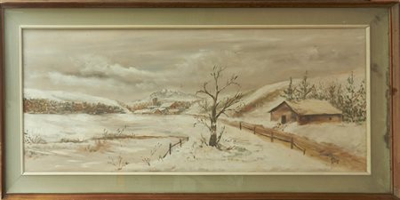 ALOIGI Nevicata Olio su tela cm. 39x93 Firma in basso a destra