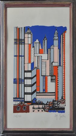 Lotto unico ALFREDO FABBRI New York Litografia a colori es. 148/150 cm....